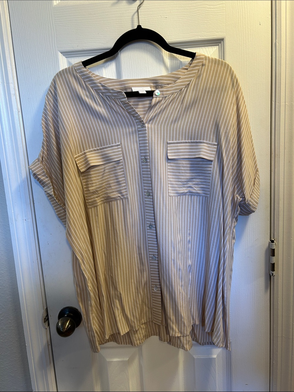 J. Jill Beige and White Striped Button-Front Blouse